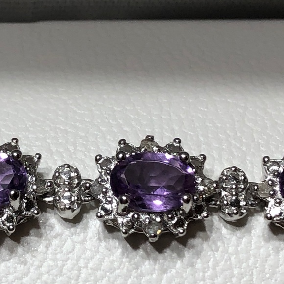 Amethyst & Diamond Sterling Silver Bracelet - Picture 2 of 12